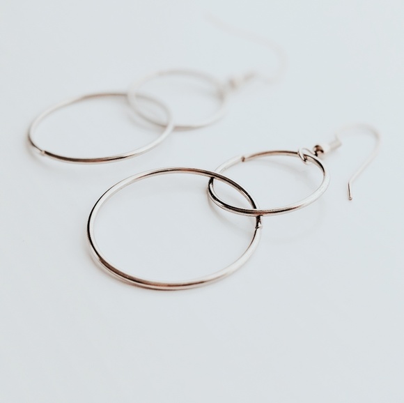 Silver Double-Hoop Drop Earrings – Cool-Toned, Timeless, Minimalist - Picture 1 of 3